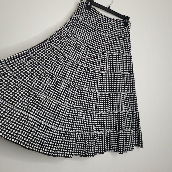 Vintage y2k Max Studio black dot print tiered maxi full skirt size small - Picture 2 of 6